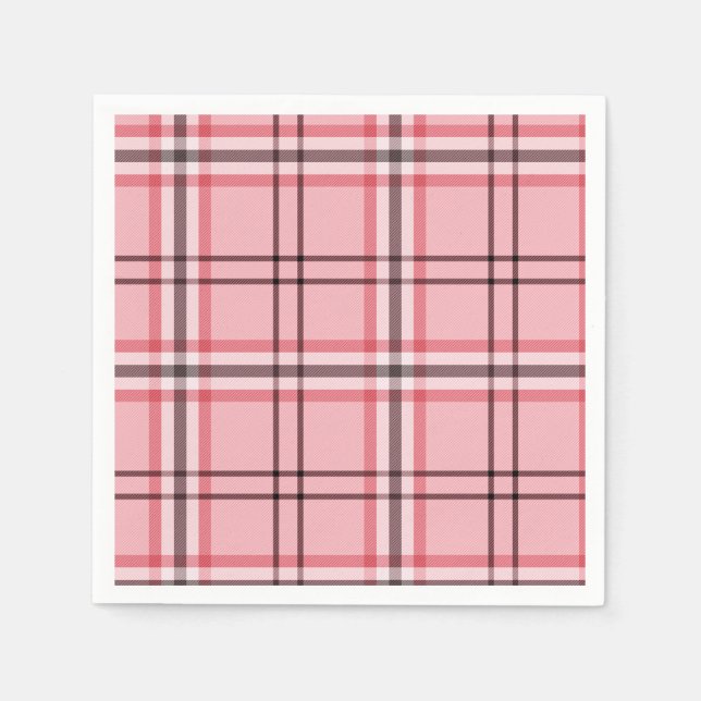 Chic Pink & Grey Plaid Fashion Pattern Party Napkins (Front)