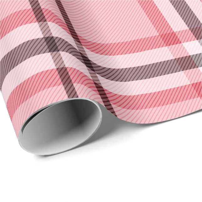 Chic Pink & Grey Plaid Fashion Pattern Party Wrapping Paper (Roll Corner)