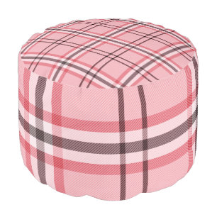 Chic Pink & Grey Plaid Fashion Pattern Pouf