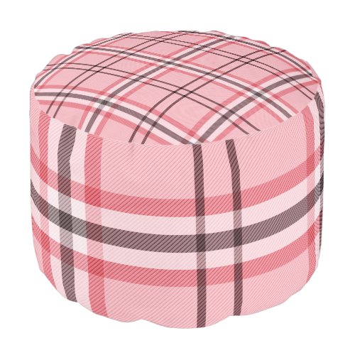 Chic Pink  Grey Plaid Fashion Pattern Pouf