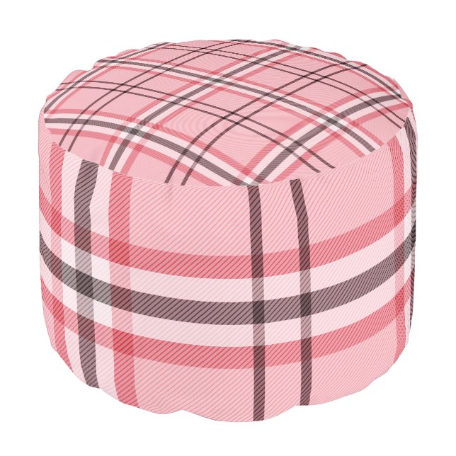 Chic Pink & Grey Plaid Fashion Pattern Pouf (Angled Front)