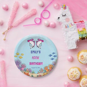 Chic Pink Hammerhead Shark Girly Birthday Paper Plates