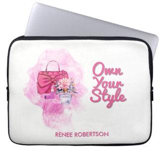 Chic Pink Handbag & Floral Design Laptop Sleeve