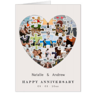 Chic Pink Happy Anniversary Heart Puzzle Collage Card