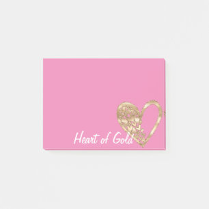 Chic Pink Heart of Gold Post-it Notes