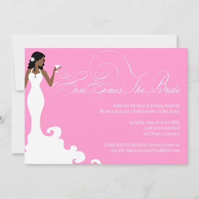 Chic Pink Here Comes the Bride Shower Invite (Front)