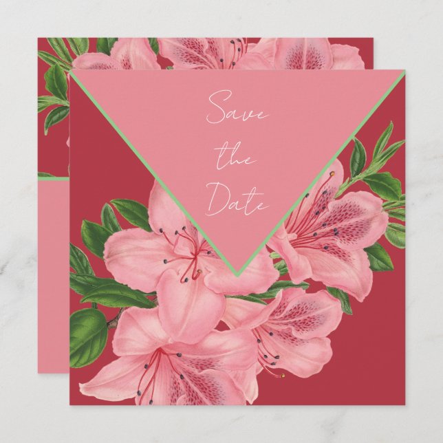 Chic Pink Hibiscus Save The Date (Front/Back)