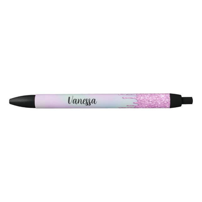 Chic Pink Holographic Glitter Drips  Pen (Front)