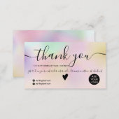 Chic pink holographic ombre blush order thank you business card (Front/Back)