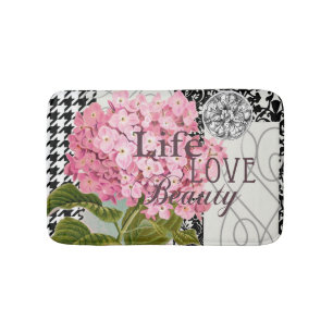Chic Pink Hydrangea Collage Vintage Damask Art Bathroom Mat