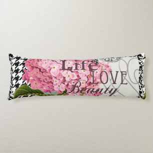 Chic Pink Hydrangea Collage Vintage Damask Art Body Pillow
