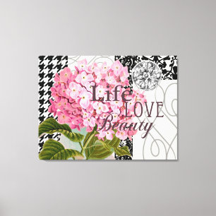Chic Pink Hydrangea Collage Vintage Damask Art Canvas Print