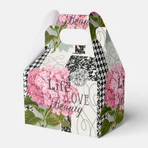 Chic Pink Hydrangea Collage Vintage Damask Art Favor Boxes