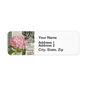 Chic Pink Hydrangea Collage Vintage Damask Art Label