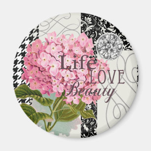Chic Pink Hydrangea Collage Vintage Damask Art Magnet
