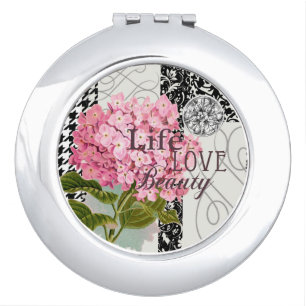 Chic Pink Hydrangea Collage Vintage Damask Art Makeup Mirror
