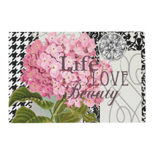 Chic Pink Hydrangea Collage Vintage Damask Art Placemat