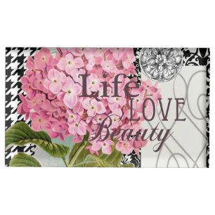 Chic Pink Hydrangea Collage Vintage Damask Art Table Card Holder