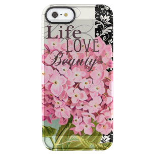 Chic Pink Hydrangea Collage Vintage Damask Art Clear iPhone SE/5/5s Case