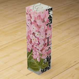 Chic Pink Hydrangea Collage Vintage Damask Art Wine Box