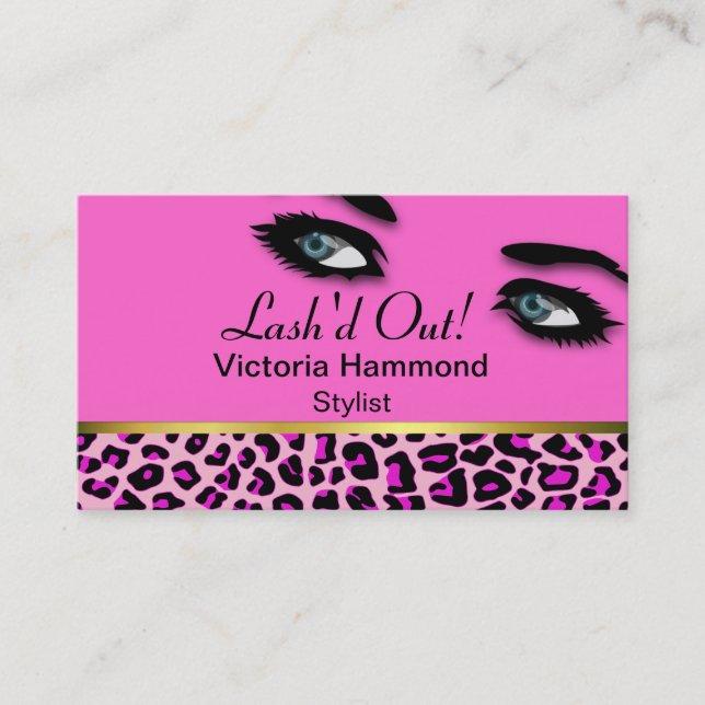 Chic Pink Jaguar and Eyes Business Card (Front)