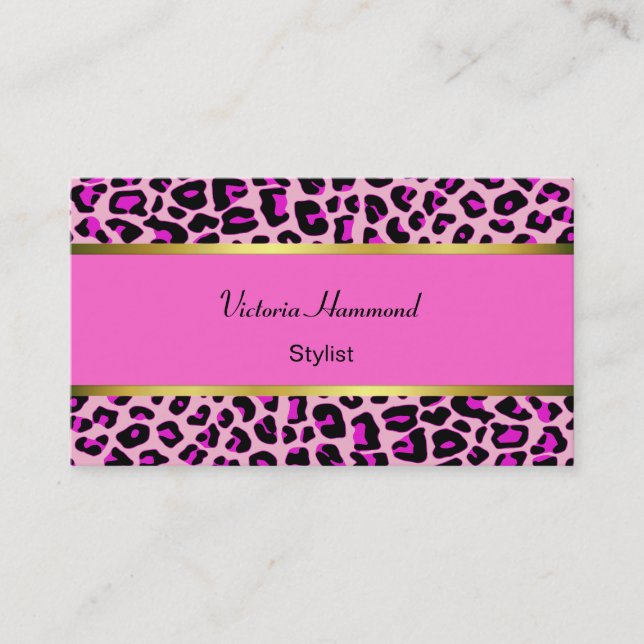 Chic Pink Jaguar Print Business Card (Front)