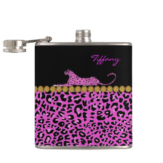 Chic Pink Jaguar Print Custom Flask