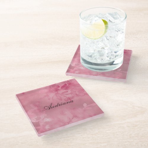 Chic Pink Lace Glass Coaster