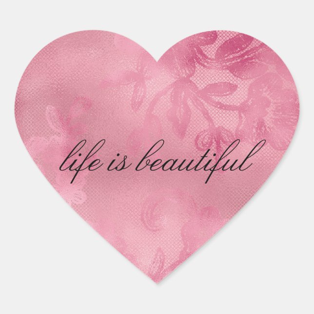 Chic Pink Lace Heart Sticker (Front)