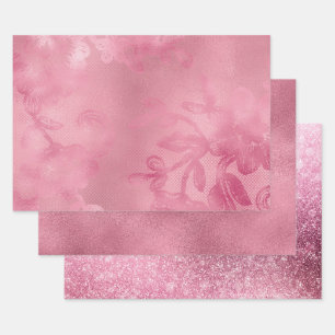 Chic Pink Lace Wrapping Paper Sheets