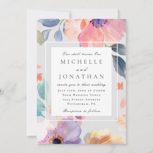 Chic Pink Lavender Floral All in One Bible Wedding Invitation