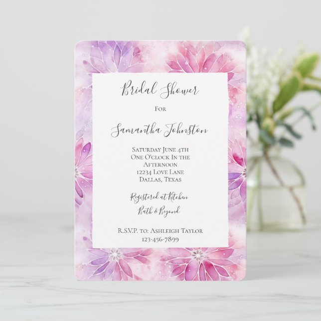Chic Pink Lavender Floral Bridal Shower Invitation (Standing Front)