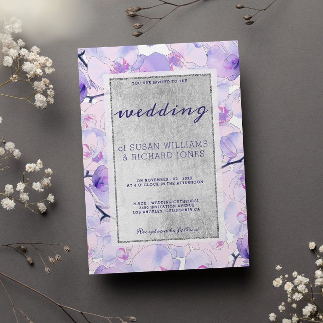 Chic pink lavender silver orchid floral Wedding Invitation (Chic pink lavender silver orchid floral Wedding )