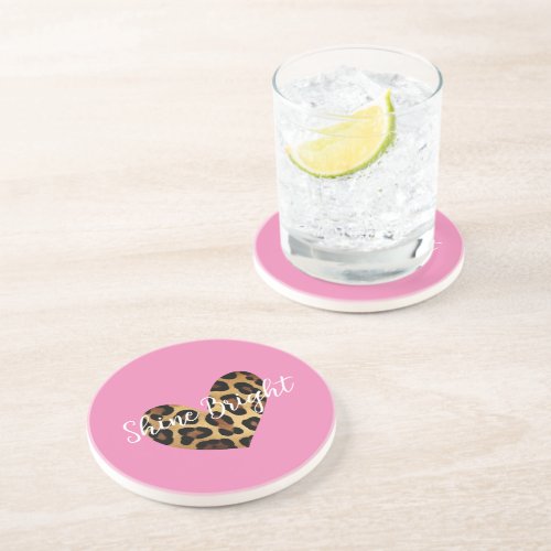 Chic Pink Leopard Print Heart Coaster