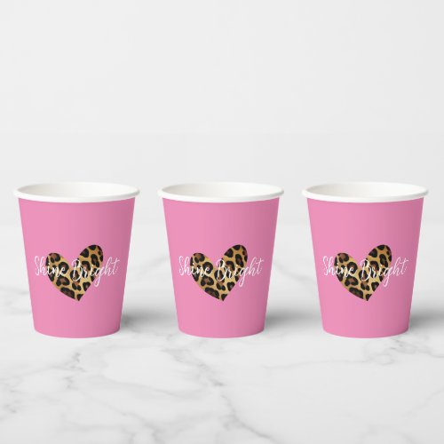 Chic Pink Leopard Print Heart Paper Cups