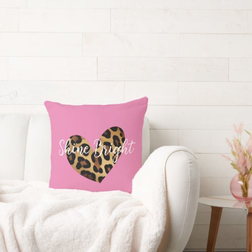 Chic Pink Leopard Print Heart Throw Pillow