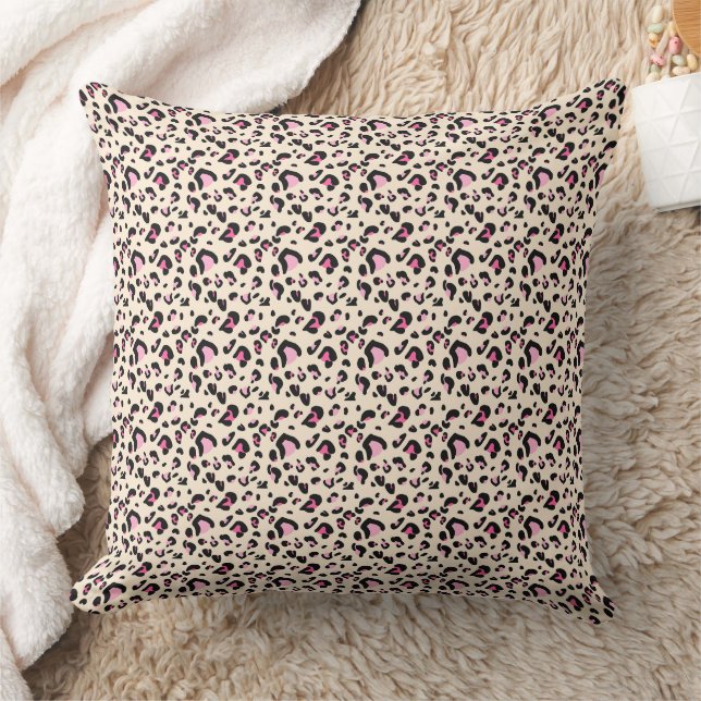 Chic Pink Leopard Print Throw Pillow (Blanket)