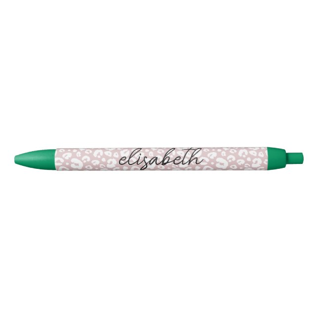 Chic Pink Leopard Skin Pattern Monogram Pen (Front)