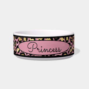 Chic Pink Leopard Skin Pattern Pet  Bowl