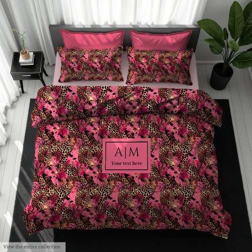 Chic pink leopard skin watercolor duvet for girls