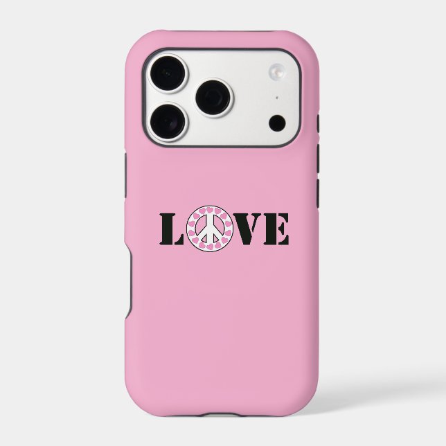 Chic Pink Love Peace Hearts iPhone Case (Back)