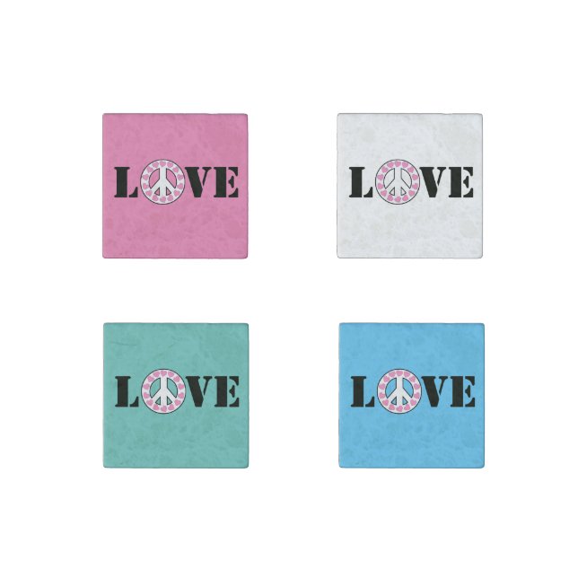 Chic Pink Love Peace Hearts  Stone Magnet (Front)