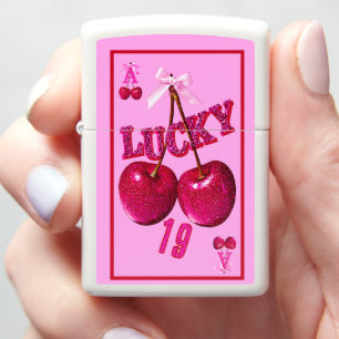 Chic Pink Lucky Cherry Glam Retro Zippo Lighter