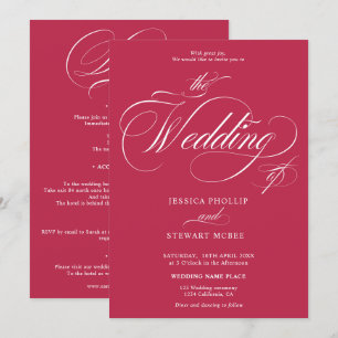 Chic pink magenta all in one calligraphy wedding invitation