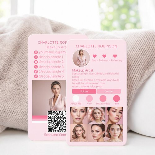 Chic Pink Makeup beauty Social Media Influencer Business Card