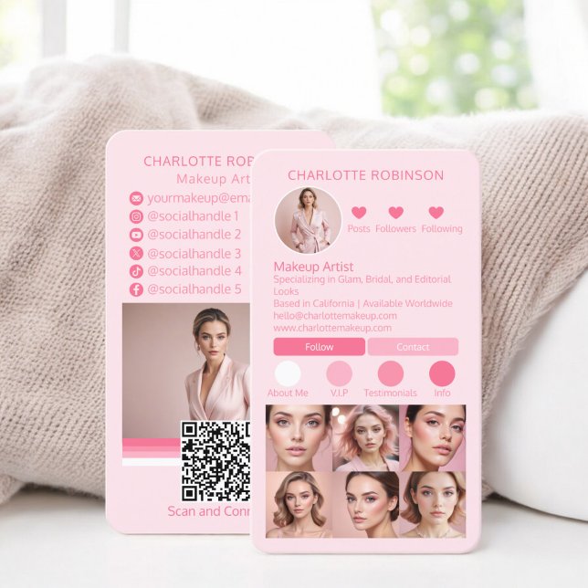 Chic Pink Makeup beauty Social Media Influencer Business Card (Chic Pink Makeup beauty Social Media Influencer Business Card instagram)