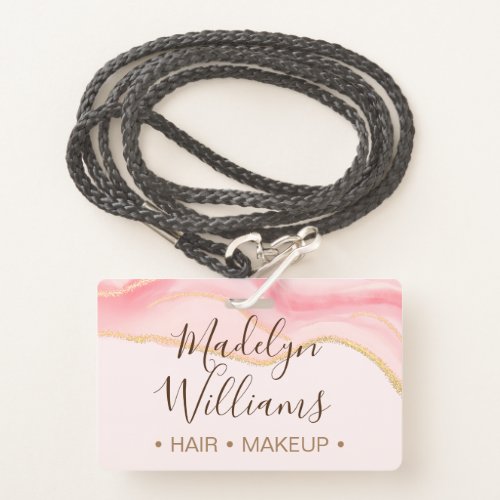 Chic Pink Marble Business Employee Name Tags Badge