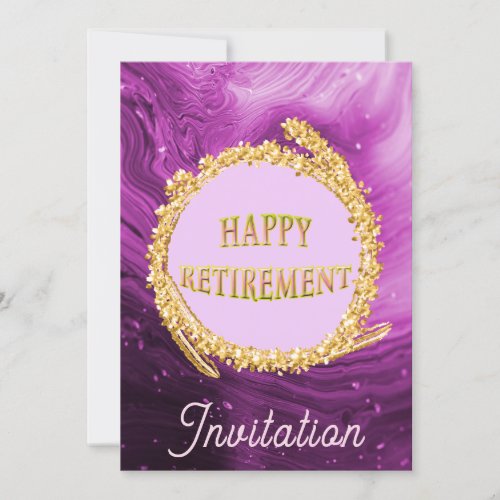 Chic Pink Marble  Gold Circle Happy Retirement Invitation