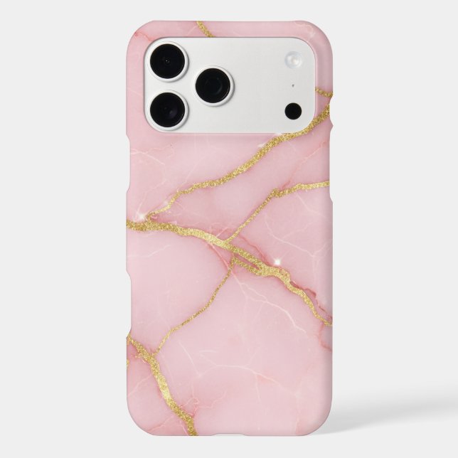 Chic Pink Marble Gold Glitter Kintsugi iPhone Case (Back)