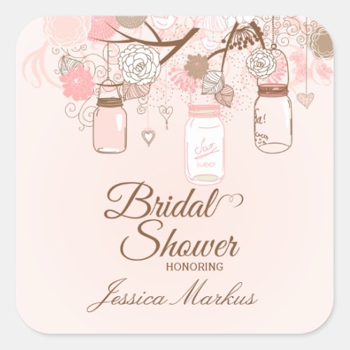 Chic pink mason jar floral bridal shower stickers